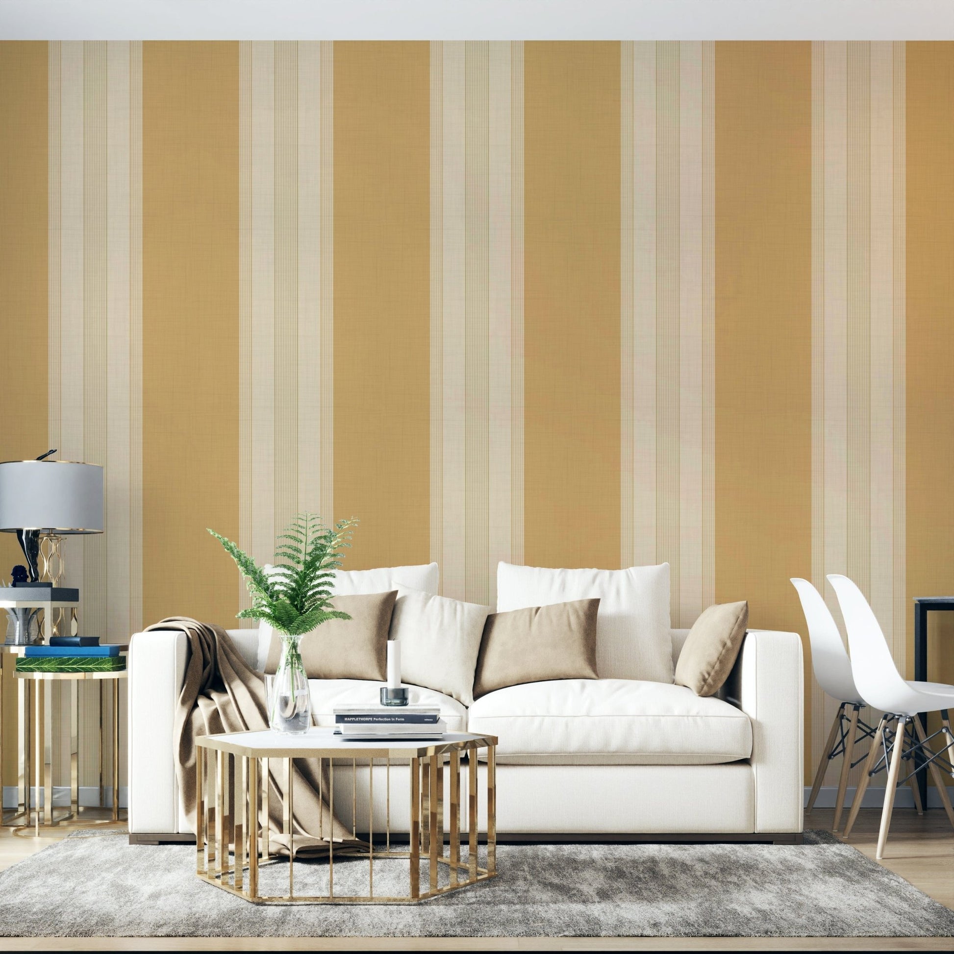Soft honey gold striped wallpaper design


