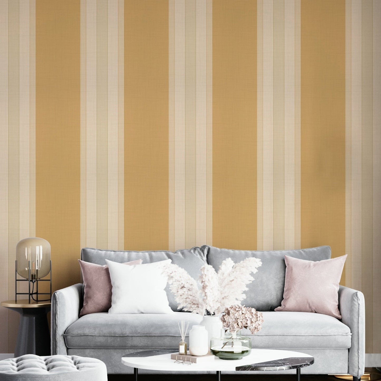 Modern multiline stripes in honey gold wallpaper

