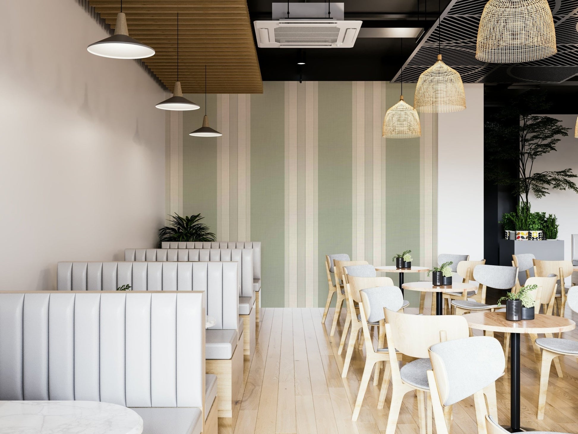 Thin lined sage green wall mural

