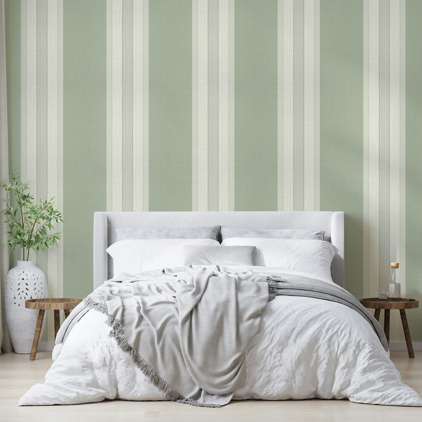 Sage green vertical striped wallpaper

