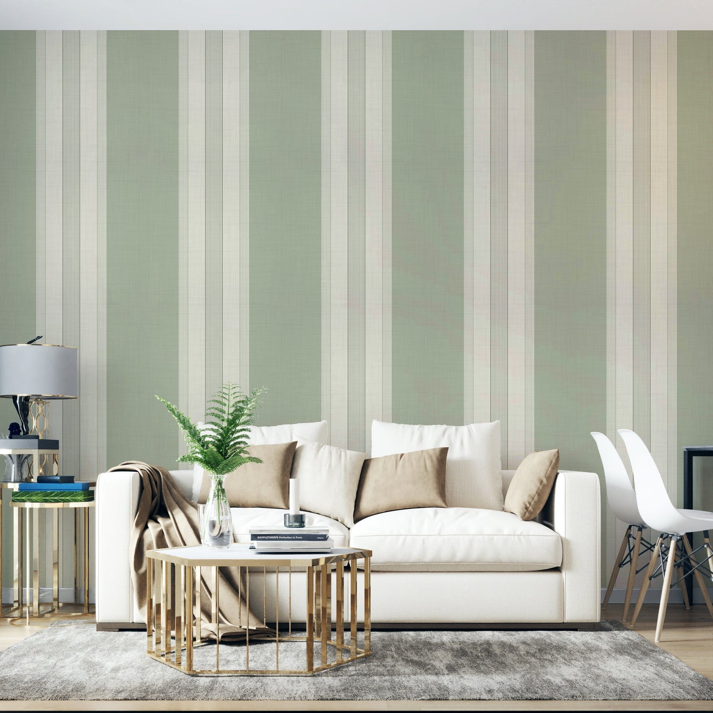 Light green striped wall covering

