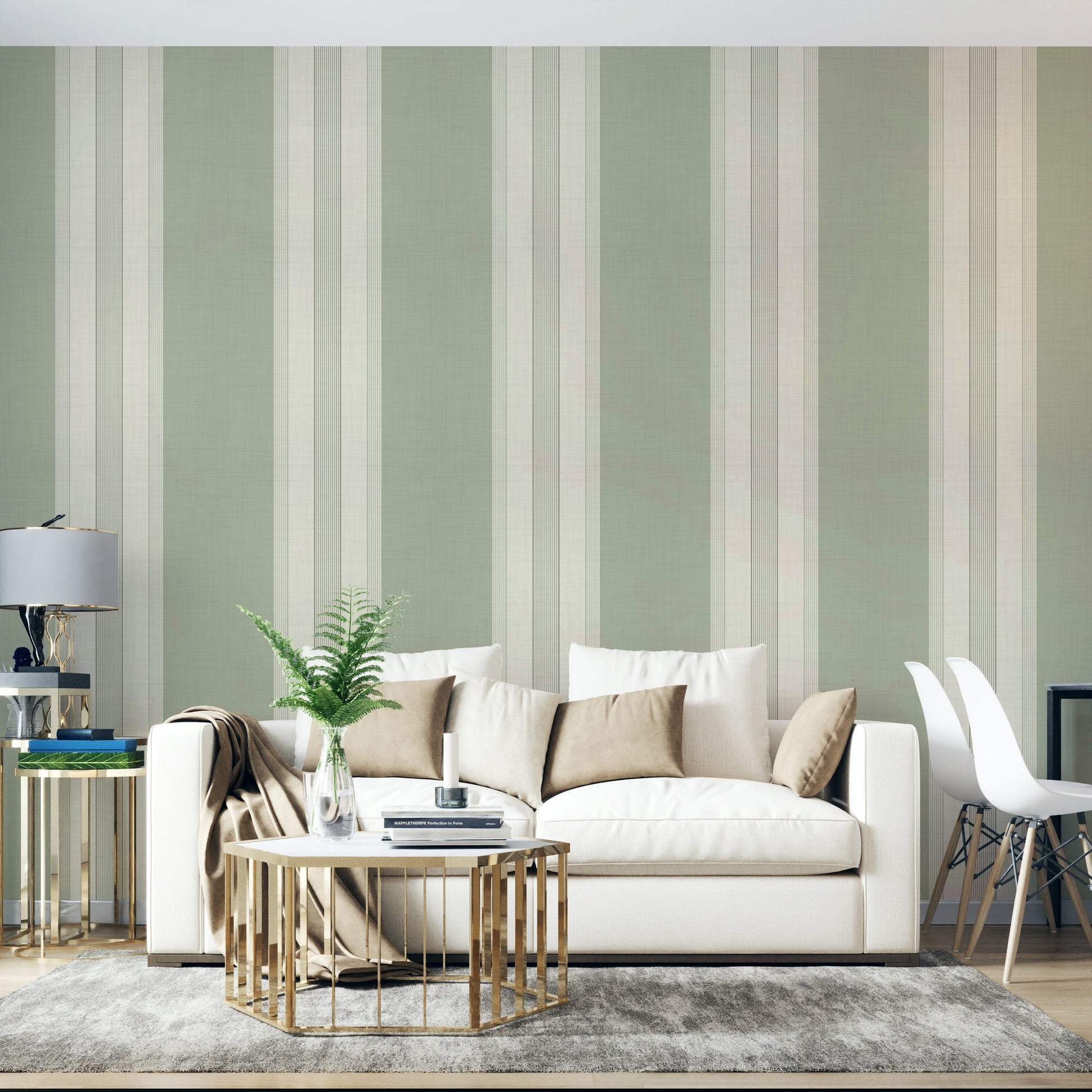 Light green striped wall covering


