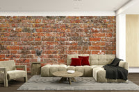 An artistic faux brick mural on textured wallpaper., GD5135