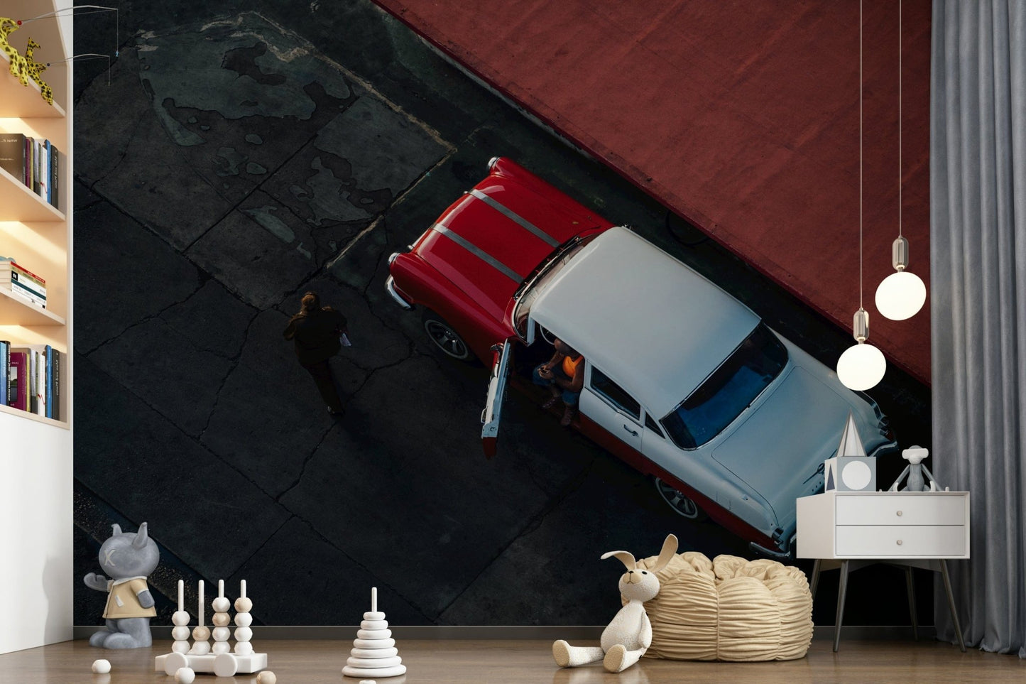 An artistic soft focus mural on minimalist wallpaper.