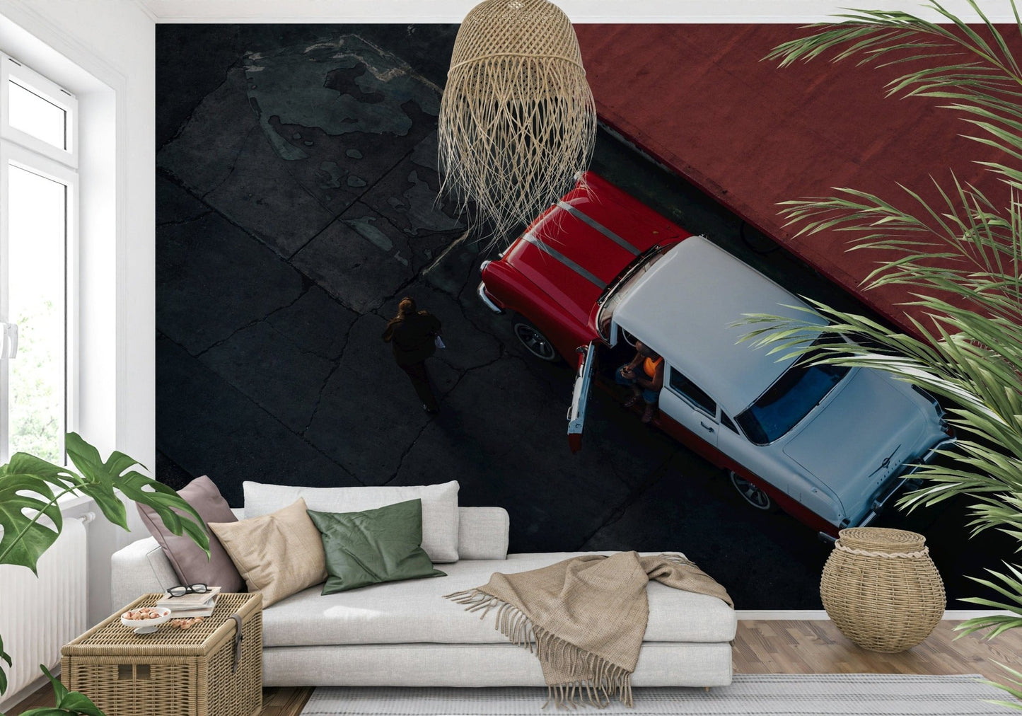 An artistic minimalist form mural for home decor.