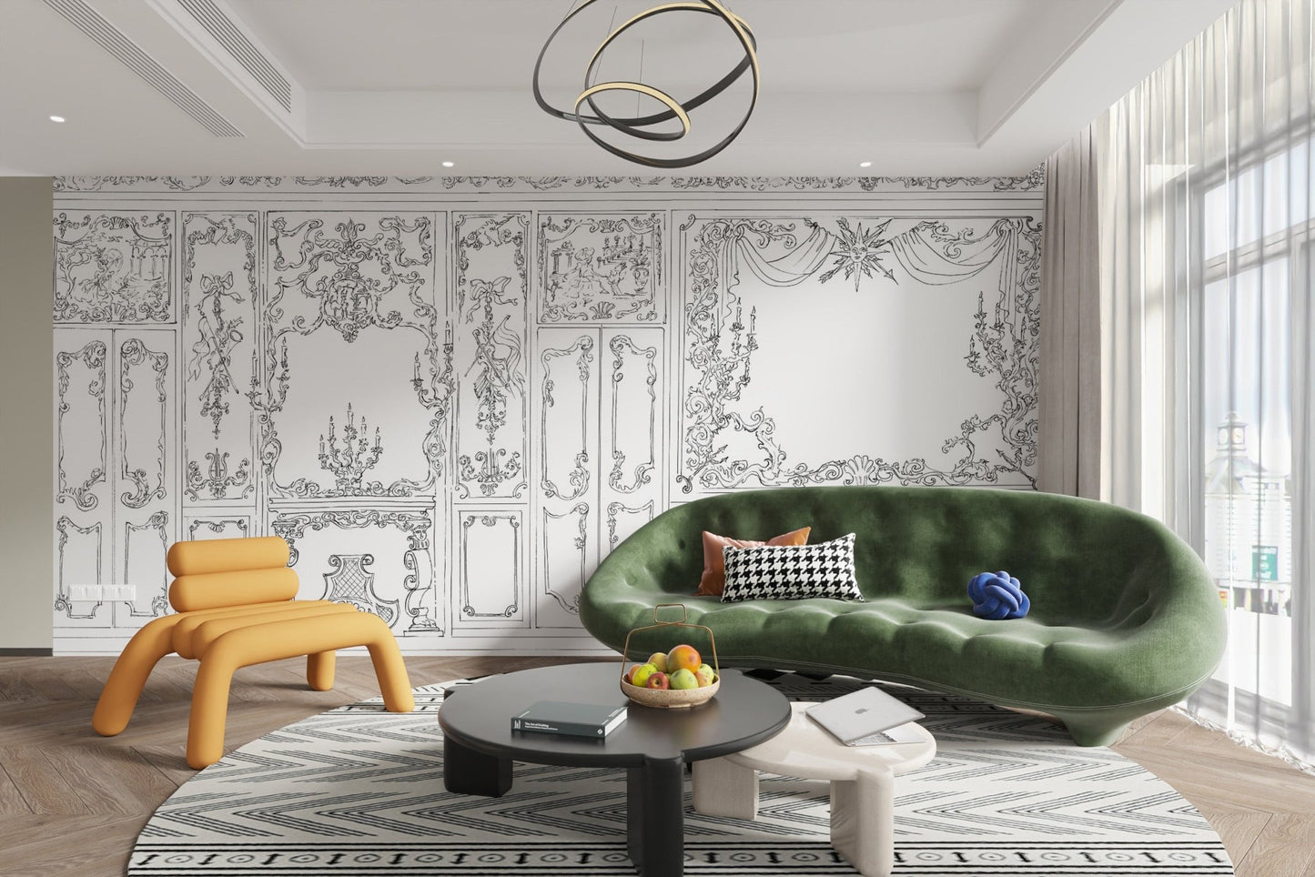 Elegant Baroque Rococo Panel Wallpaper
