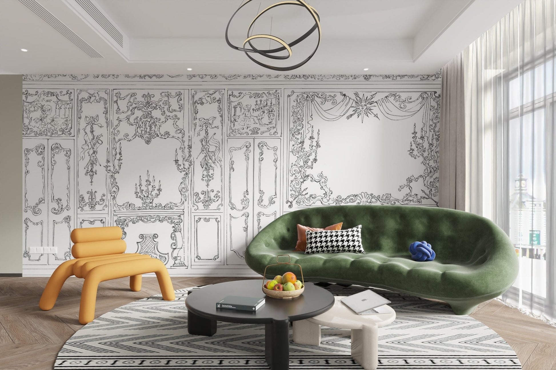 Elegant Baroque Rococo Panel Wallpaper
