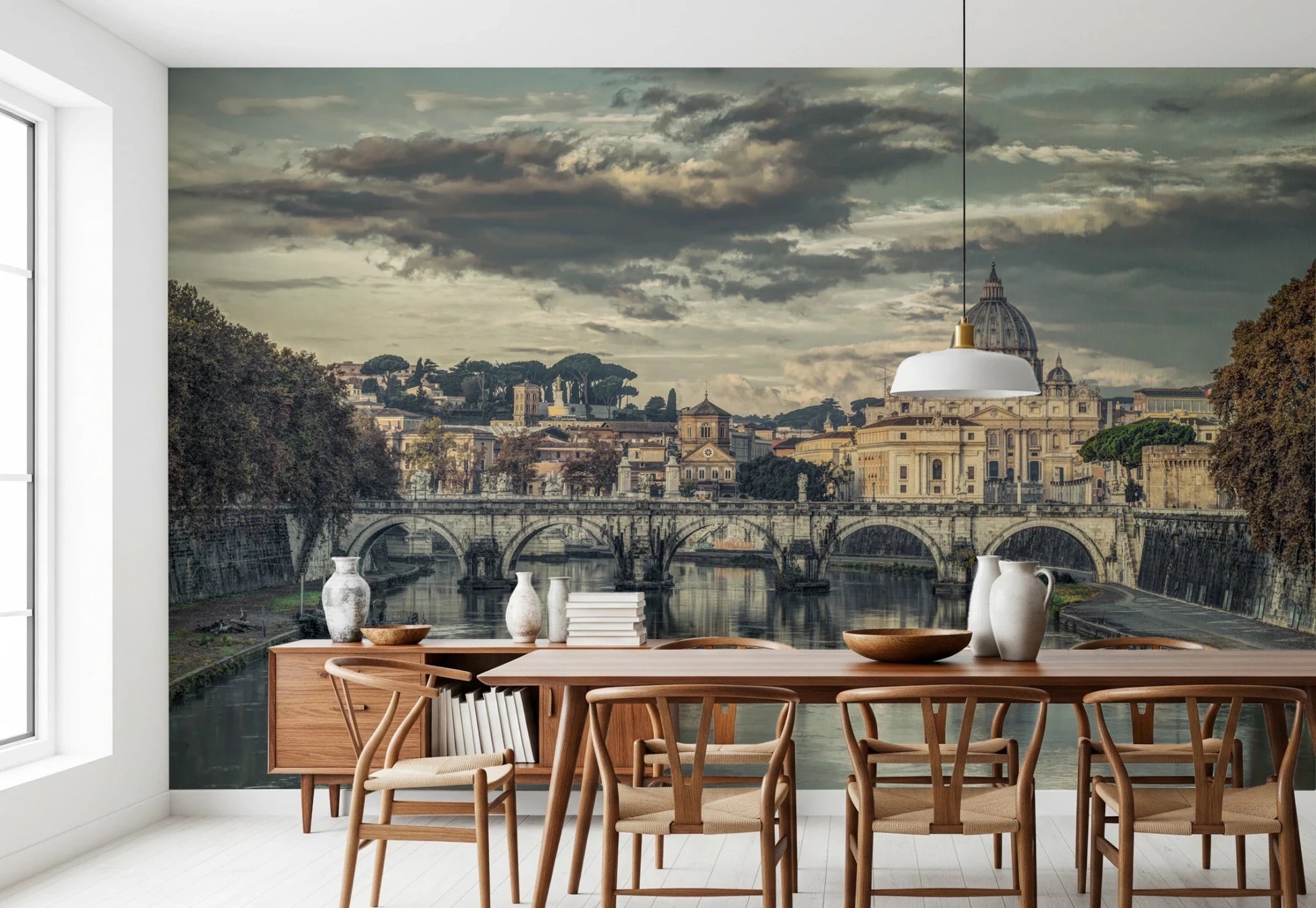 Classic Roman Architecture Wall Mural with stone bridge