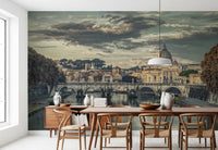 Classic Roman Architecture Wall Mural with stone bridge