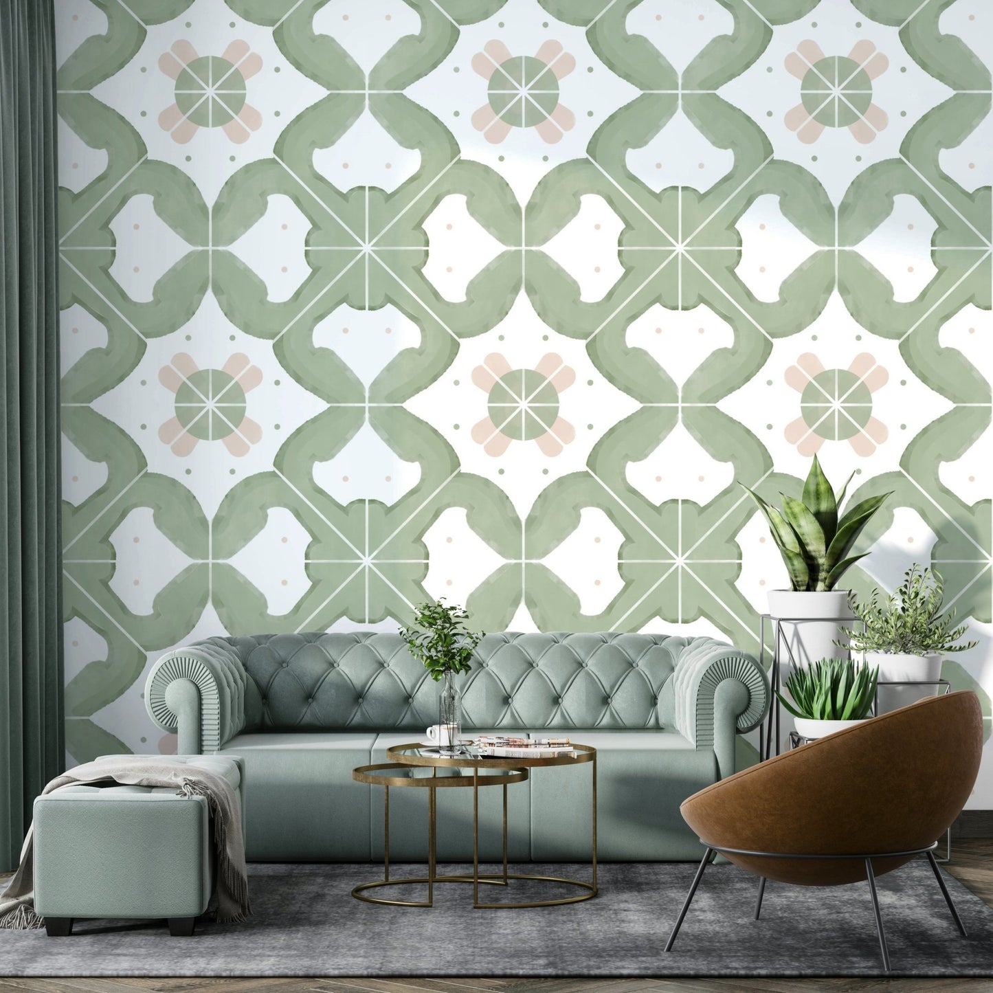Close-up of classic sage tile pattern GD4372


