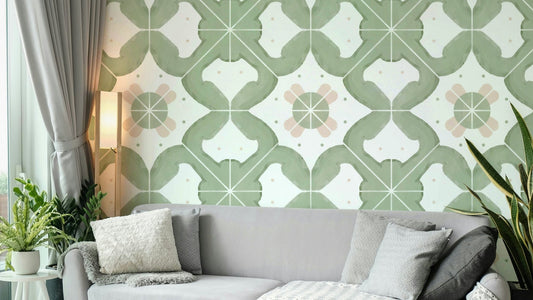 Kitchen wall with classic sage tiles

