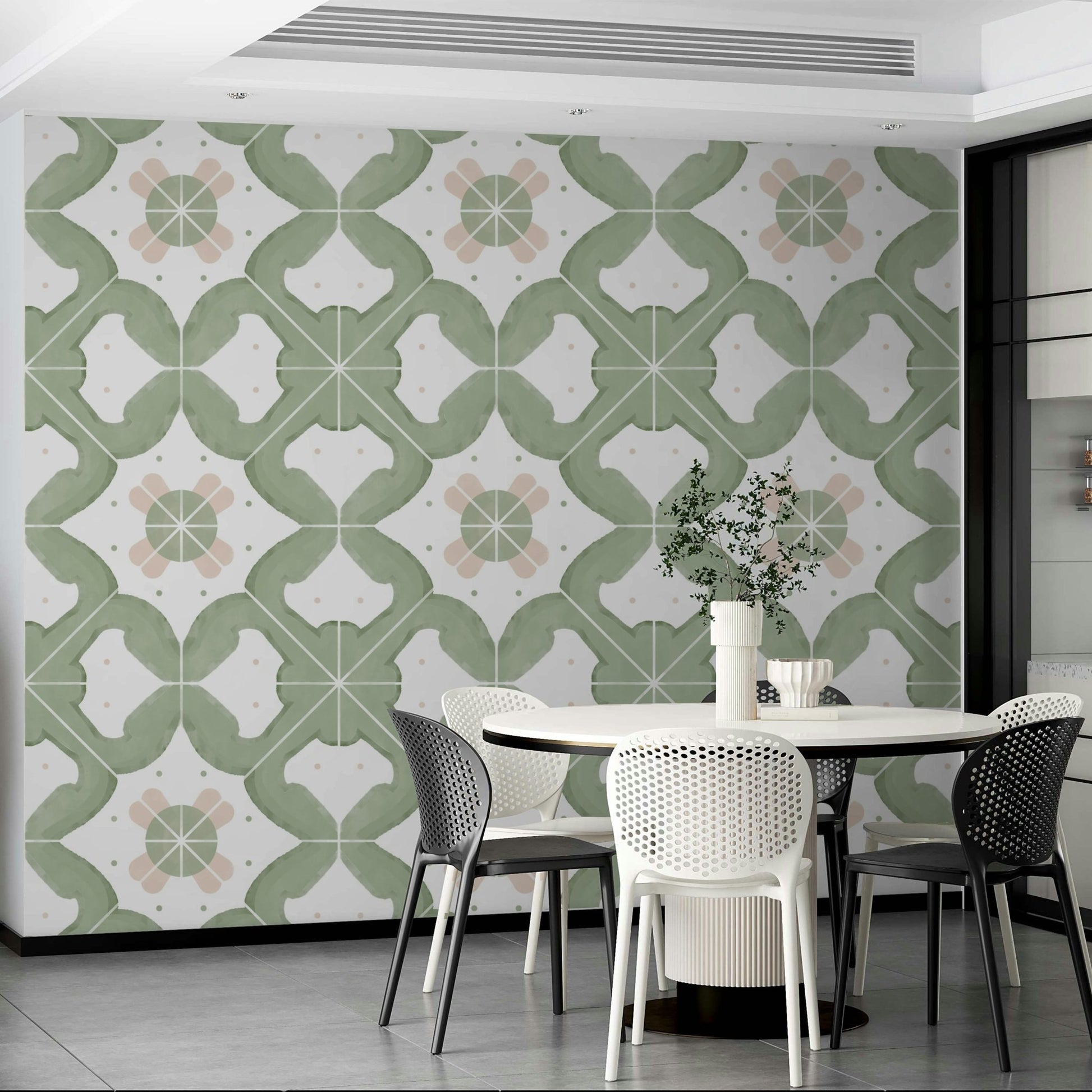 Realistic-looking sage tile mural wallpaper GD4372

