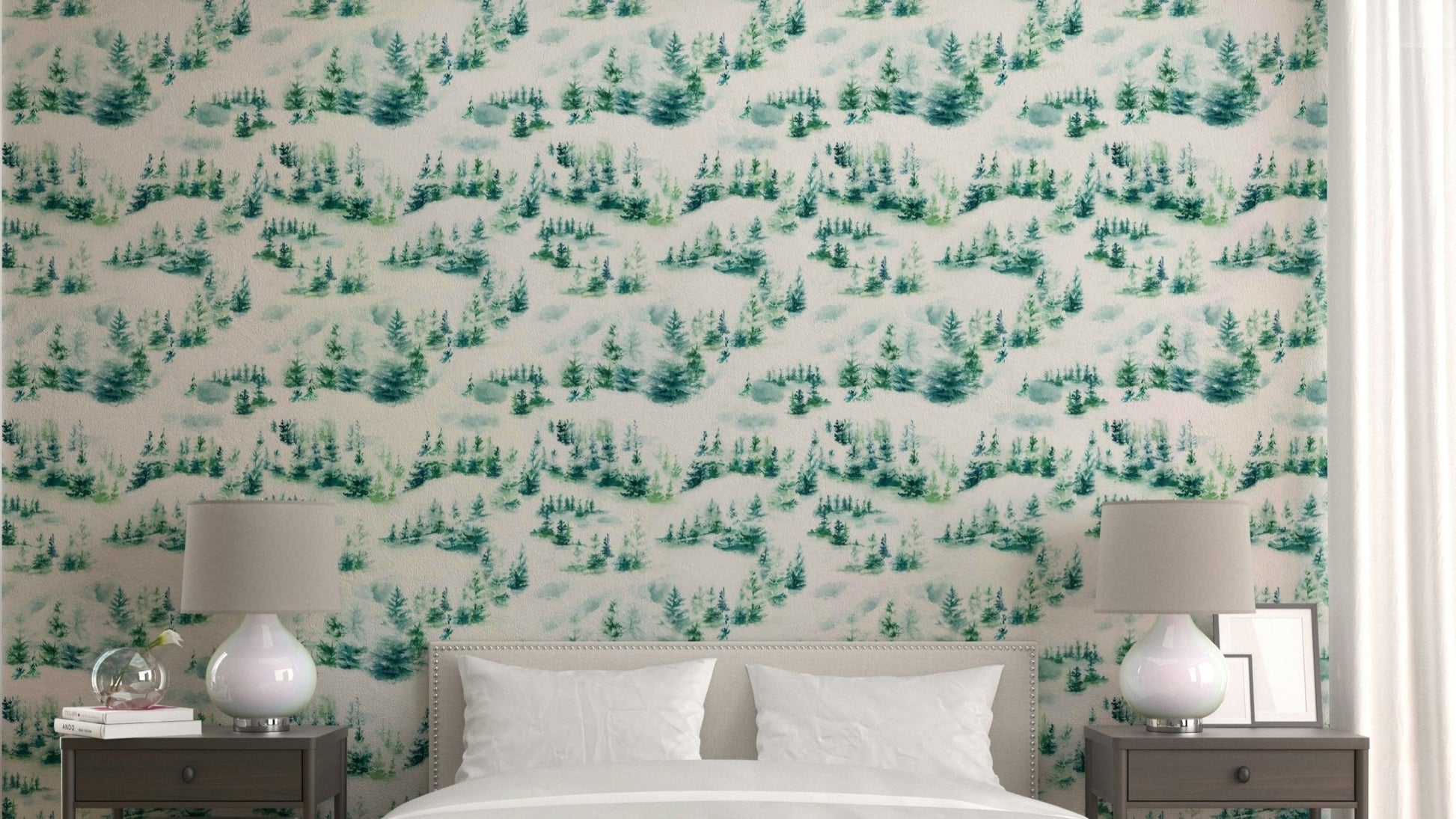 Snow pine tree wall mural

