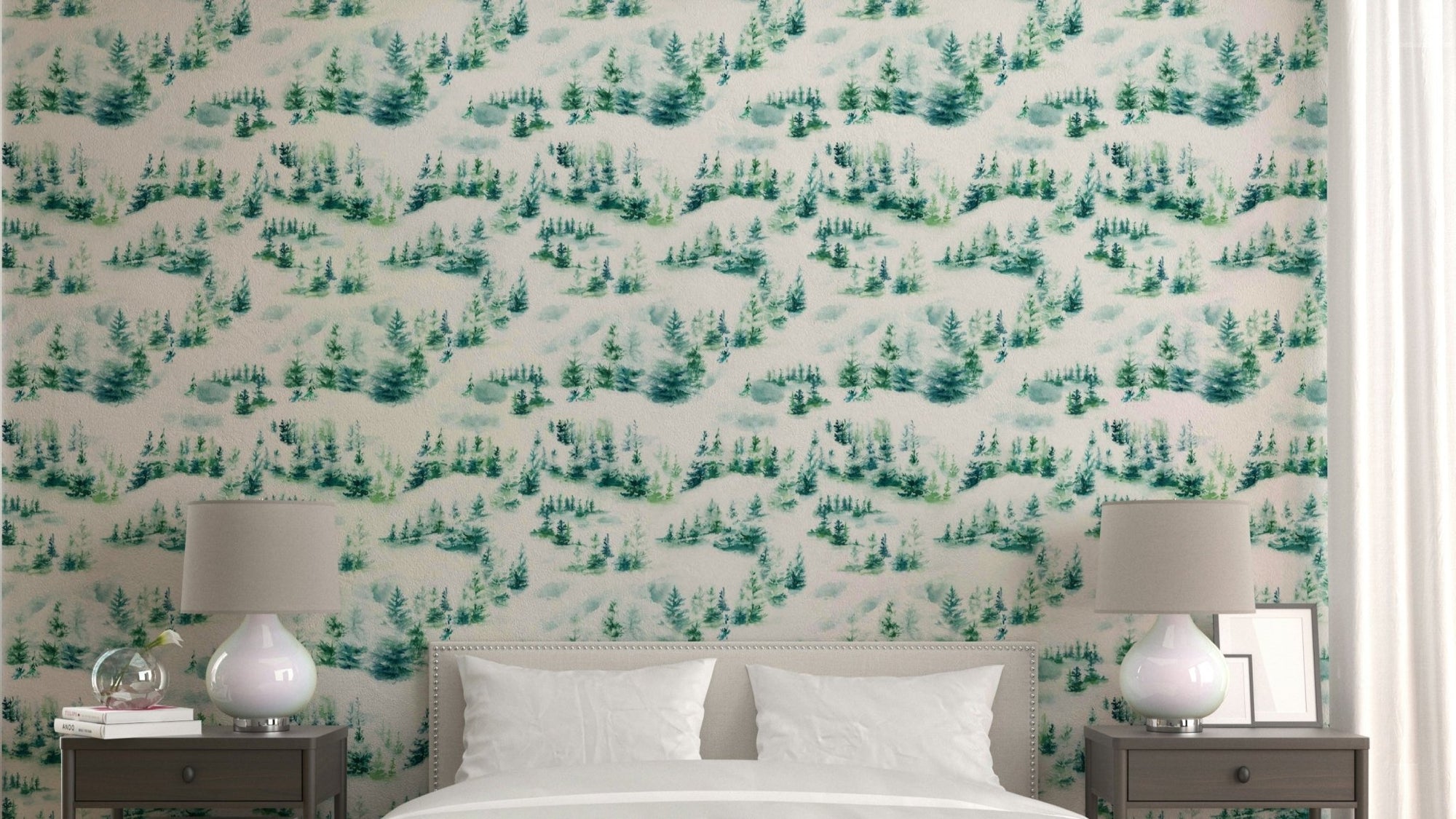 Snow pine tree wall mural GD793

