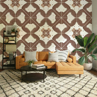 A full-wall mural showing a classic tile pattern.
