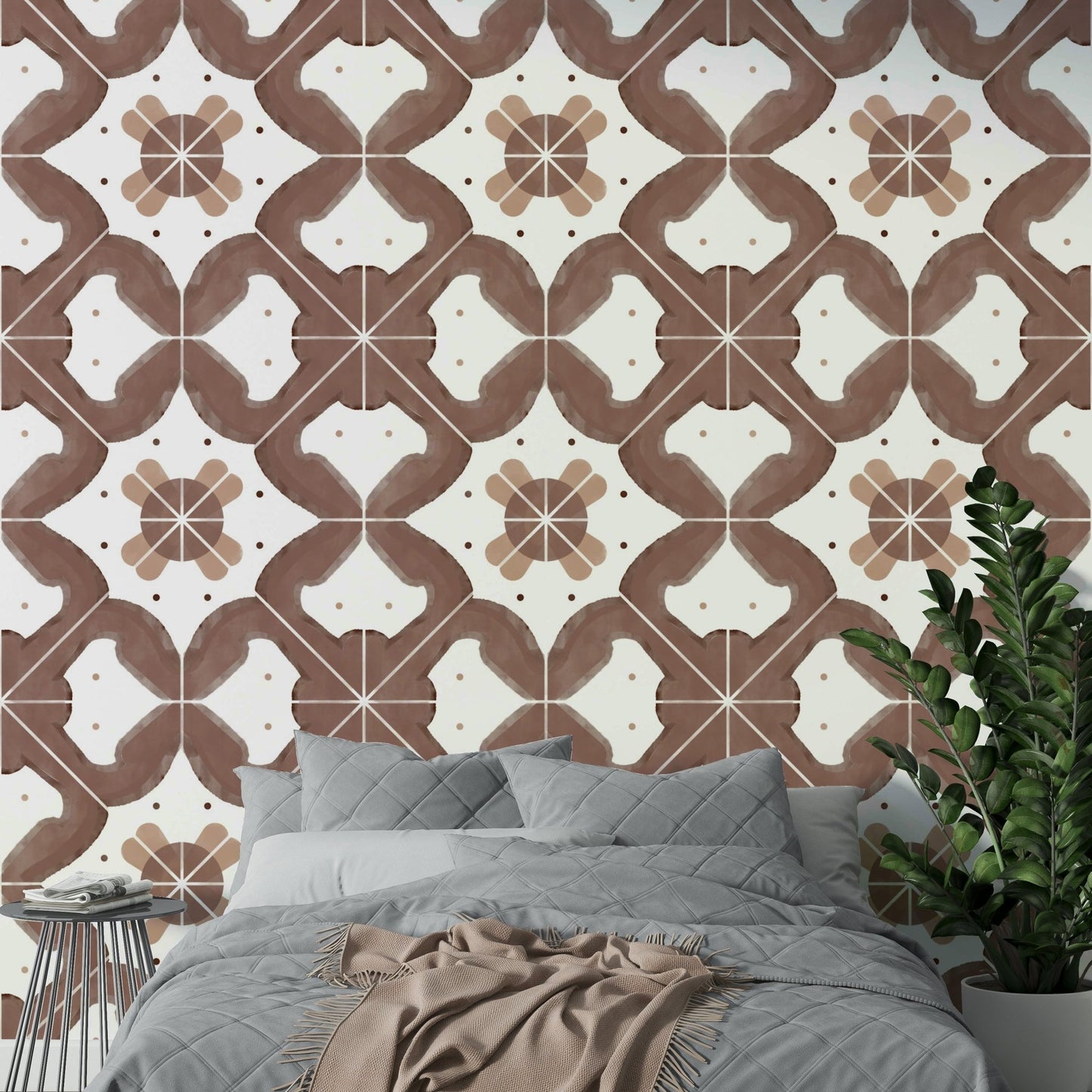 The color palette is warm and earthy, with shades of terracotta orange and brown.
