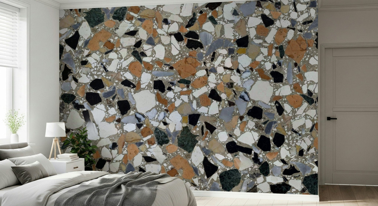 Classic Terrazzo Mix multi colored large chips wallpaper for walls design