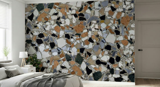 Classic Terrazzo Mix multi colored large chips wallpaper for walls design, GD6797