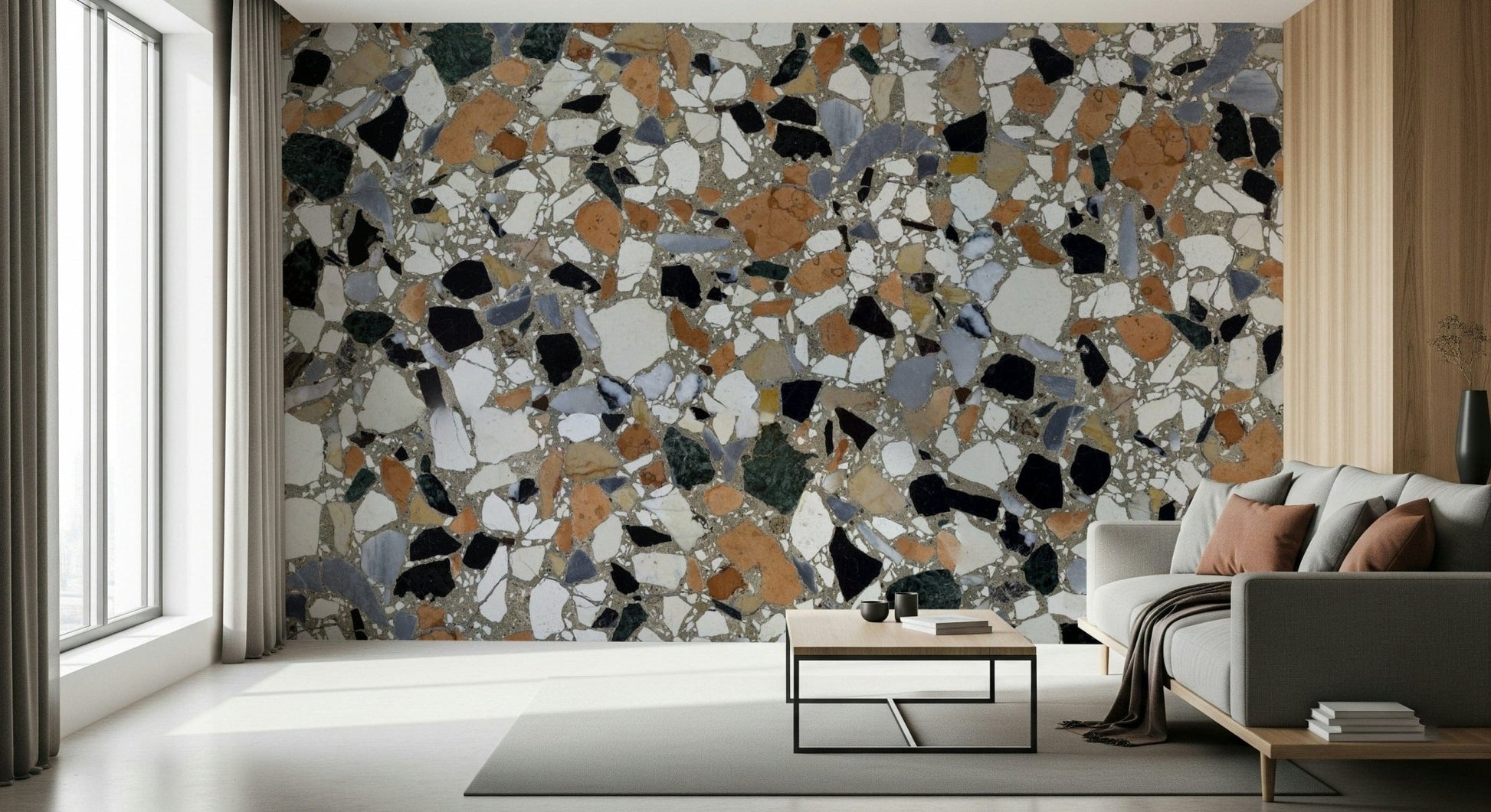 Italian Terrazzo Mix reconstituted stone wallpaper for classic look