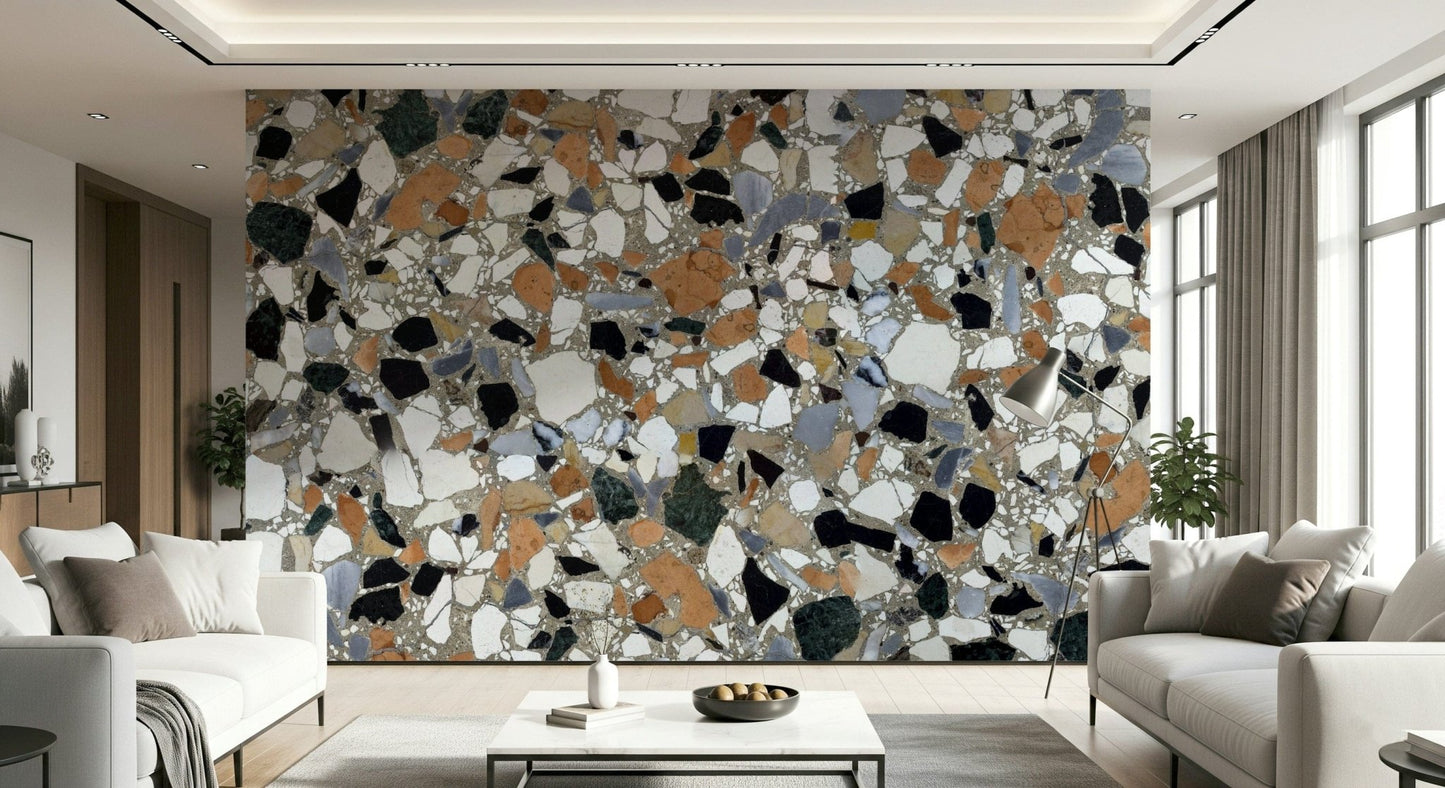 Decorative Classic Terrazzo marble pebbles wall mural background detail
