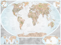 Classic World Map in Blue and Earthy Tones wall mural with ocean labels