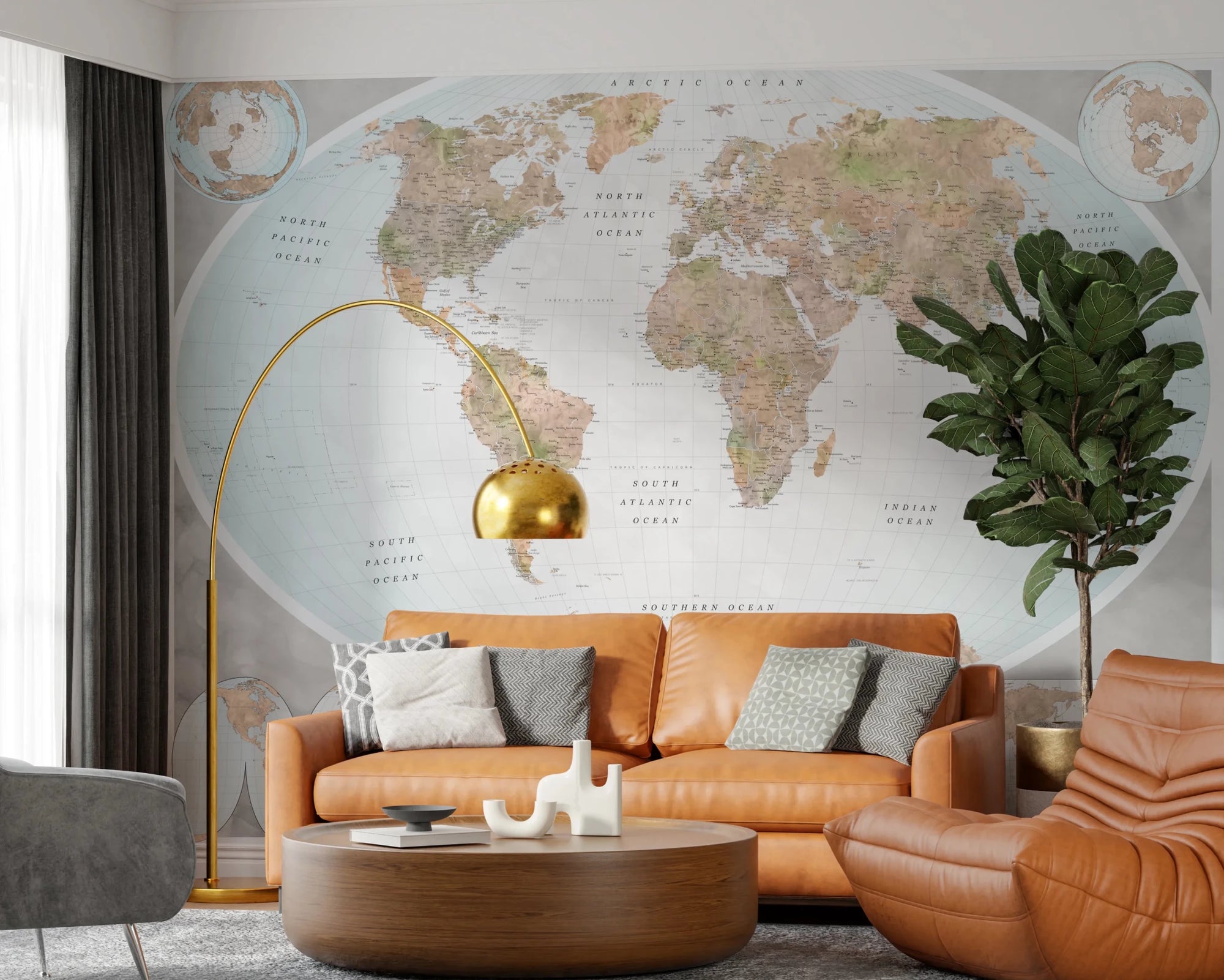 Office area with Classic World Map in Blue and Earthy Tones wall mural, GD8272