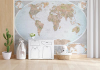 Hallway featuring Classic World Map in Blue and Earthy Tones wall mural