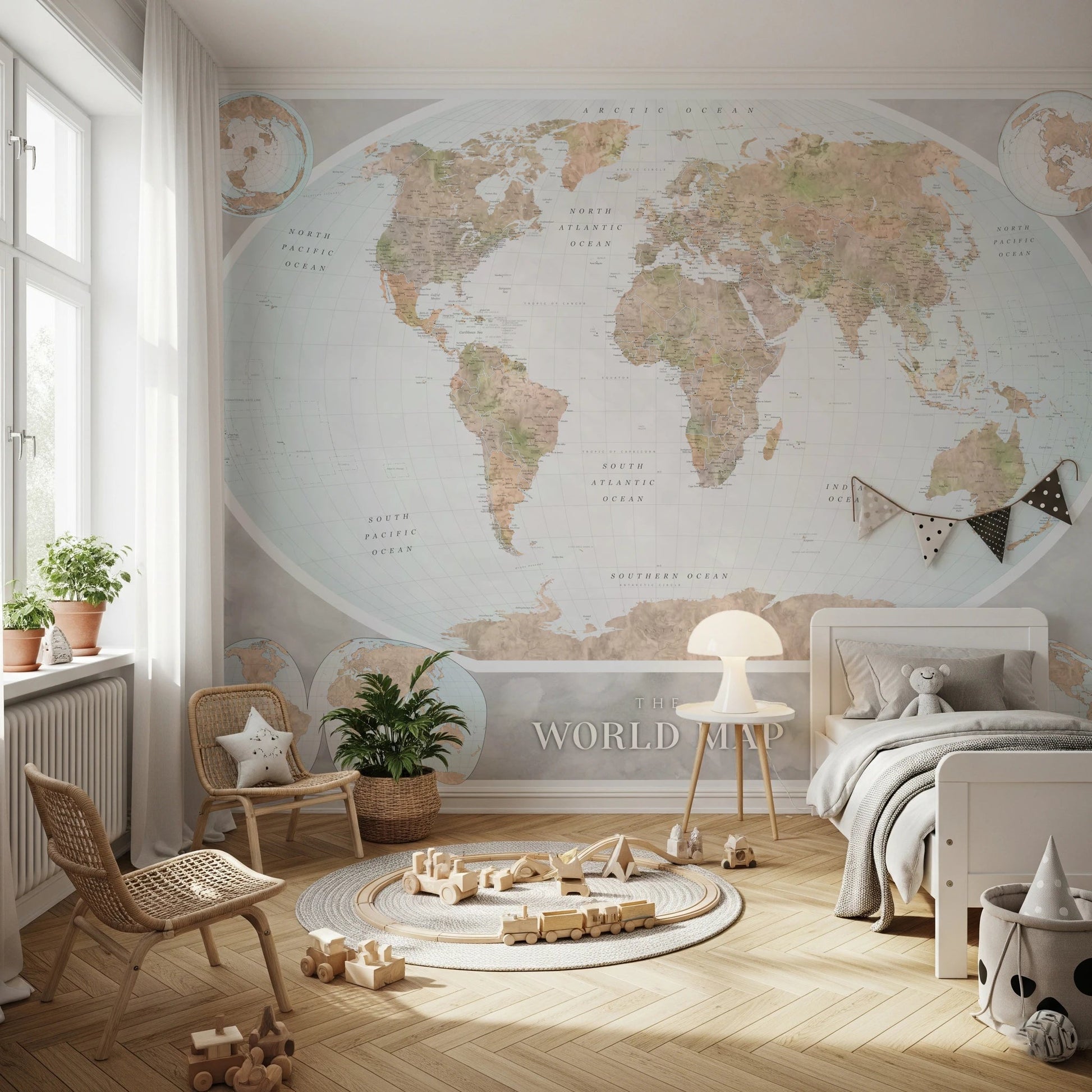 Vintage-style Classic World Map in Blue and Earthy Tones wall mural