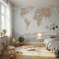 Vintage-style Classic World Map in Blue and Earthy Tones wall mural