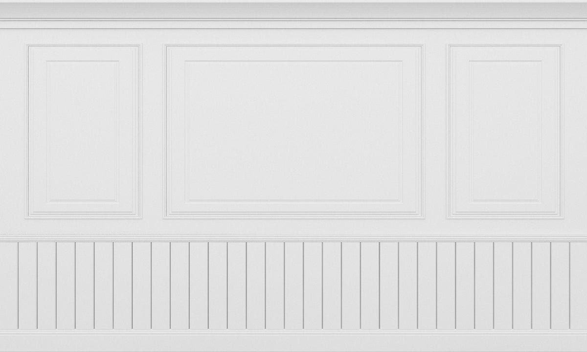 White Wood Panels Wallpaper Mural in your room — zoomed