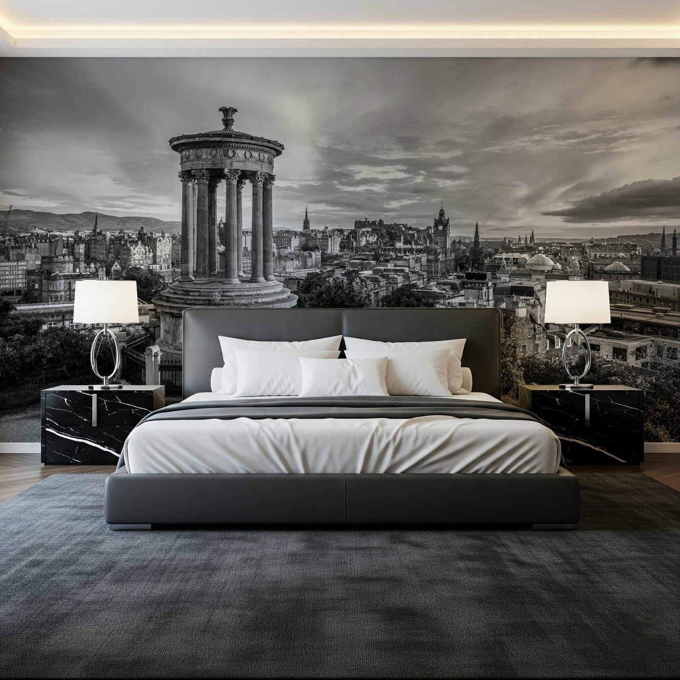 European streetscape wall mural for a classic living room.