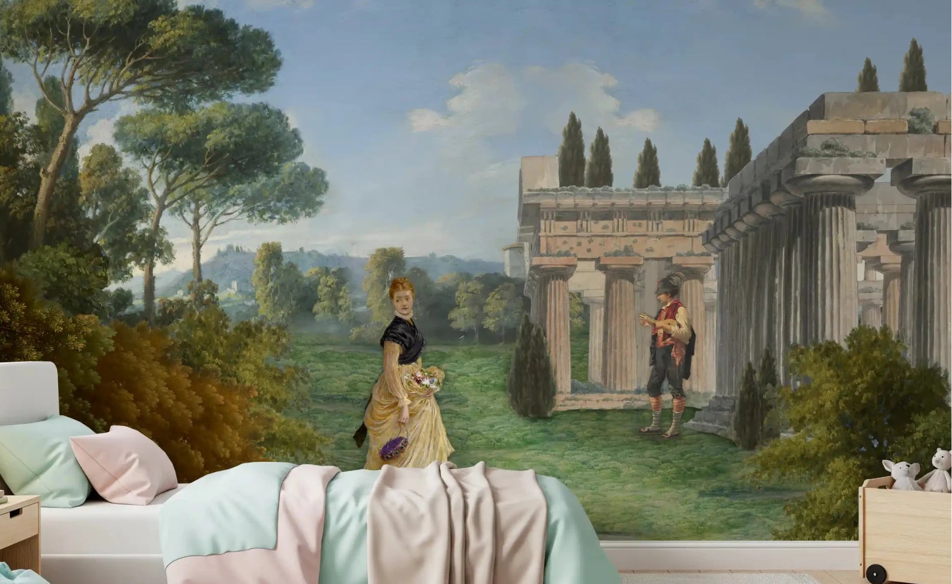 Kids bedroom Garden Encounter mural with vintage ruins and greenery, GD9005