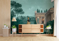 Antique ruins and garden trees appear in this vintage wall mural, GD9007
