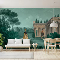 Deep teal landscape tones enrich Classical Garden Retreat artwork, GD9007