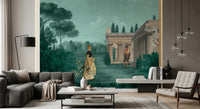 Tall trees and misty depth define Garden Retreat Wall Mural design, GD9007