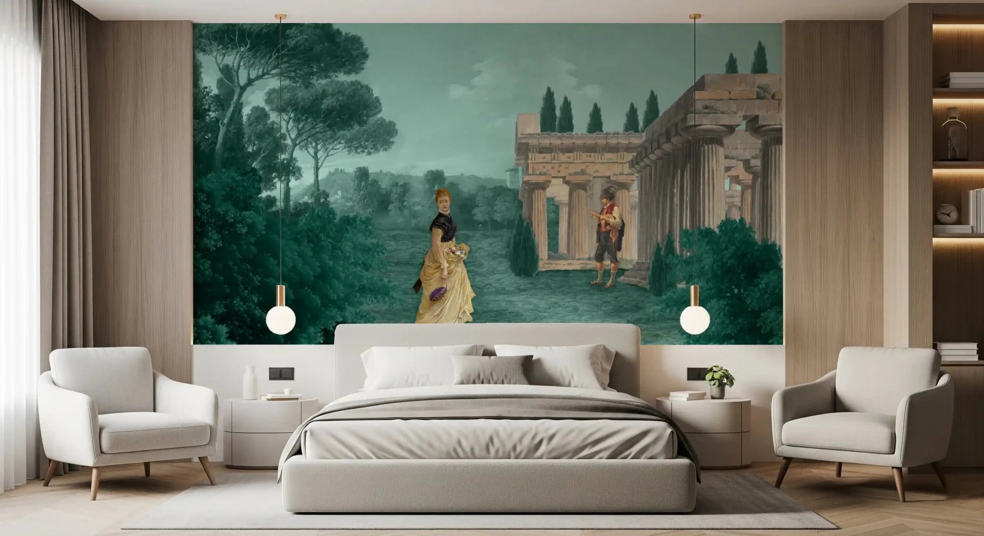 Vintage garden scenery shapes this classical wall mural artwork, GD9007