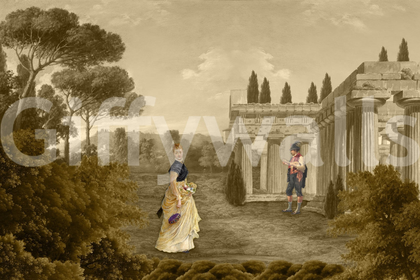 Classical Reverie in Sepia Wall Mural