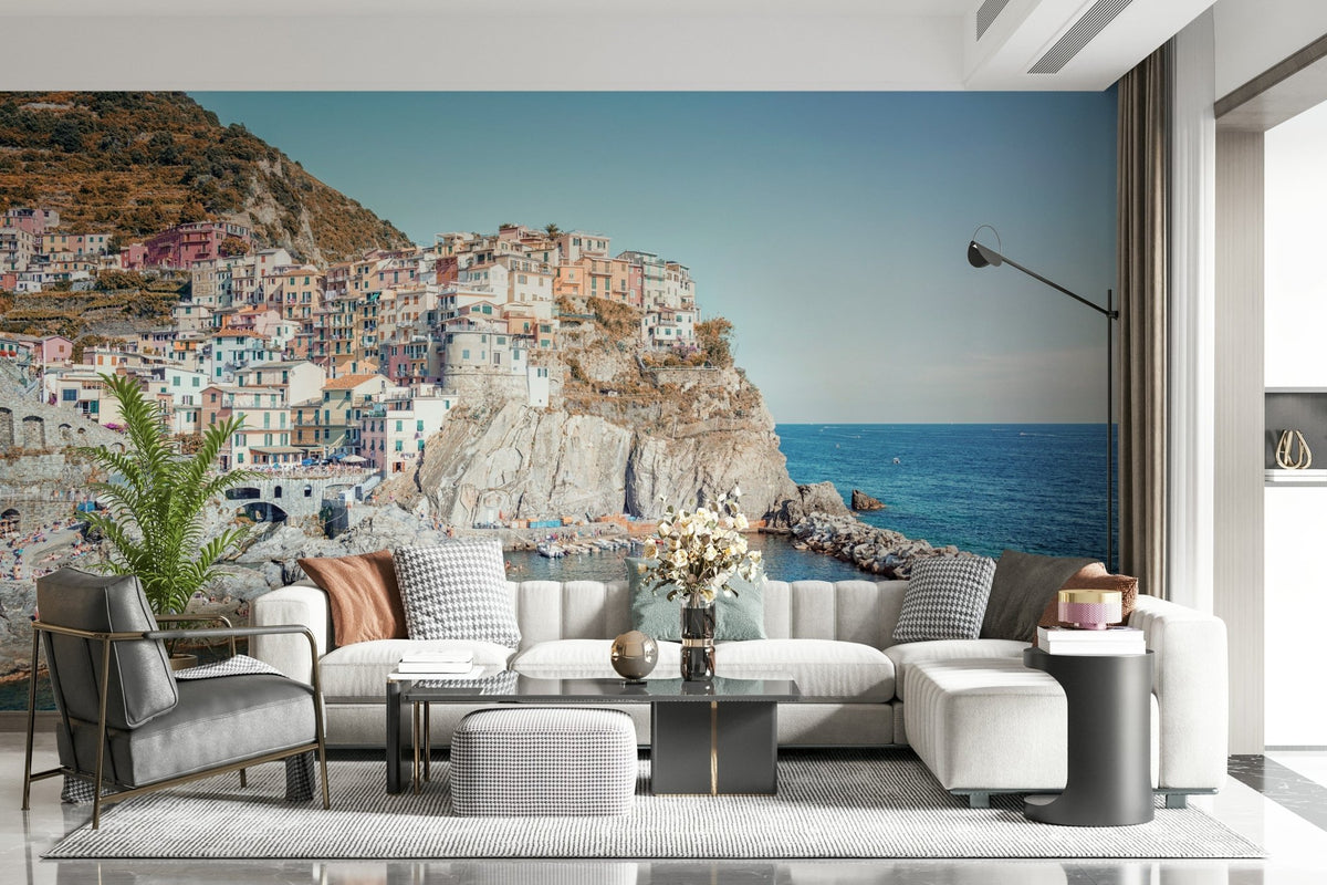 Colorful seaside architecture Cliffside Homes View wallpaper mural, GD7455