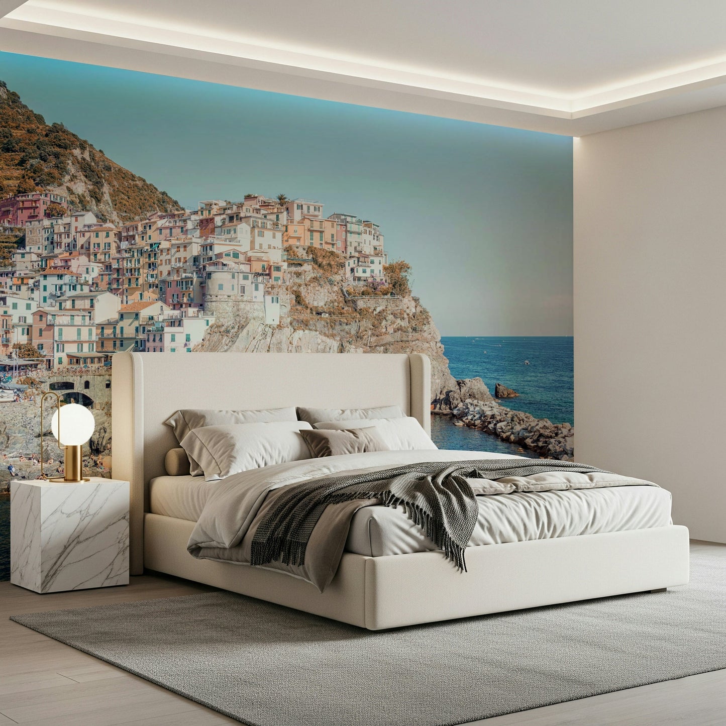 Cliffside Homes View wallpaper showing Italian coastal village scene