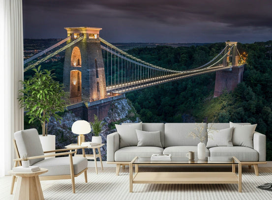 Clifton Suspension Bridge wallpaper, dramatic twilight illumination over gorge., GD6871