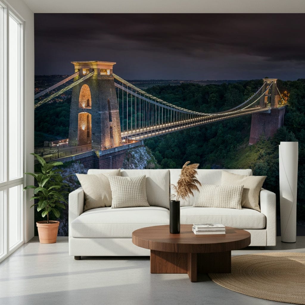 Clifton Bridge photo wallpaper, rugged cliff face contrasts with fine lines.