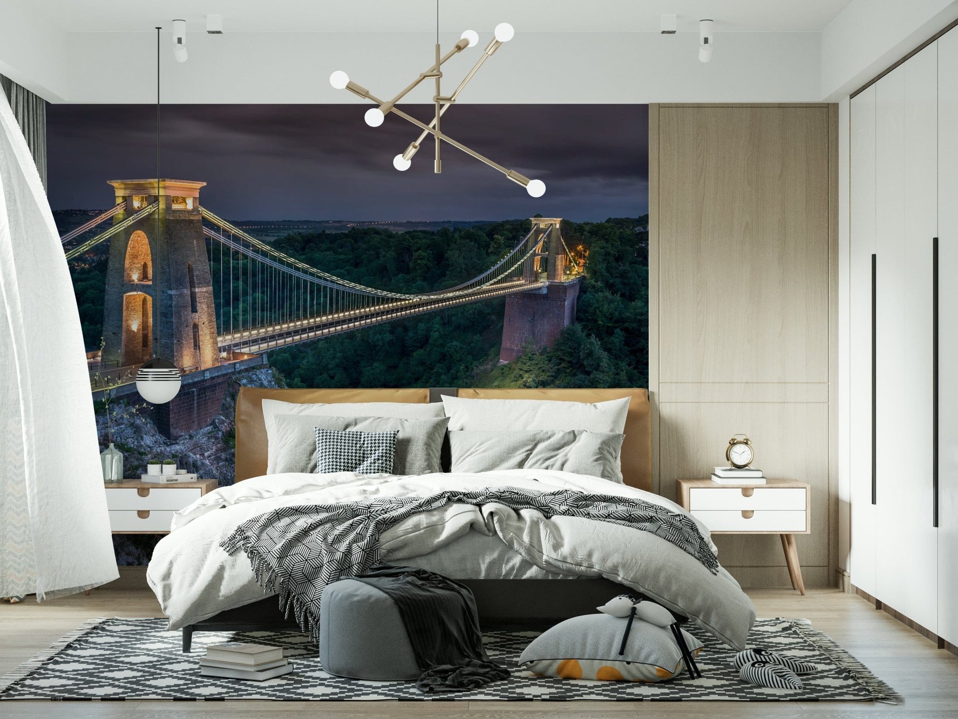 Engineered marvel wallpaper, towers of Clifton Suspension Bridge at dusk.