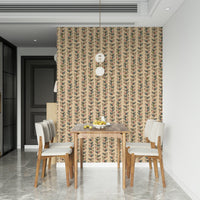 Bohemian Climbing Vines Stripe Retro Leaves Cream wall covering, striped leaf motif.