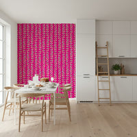 Decorative, chic Fuchsia Pink wallcovering; lush, abstract foliage motif.