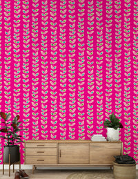 Bold, exciting Climbing Vines Stripe wallpaper mural; lovely, appealing leaf formations.