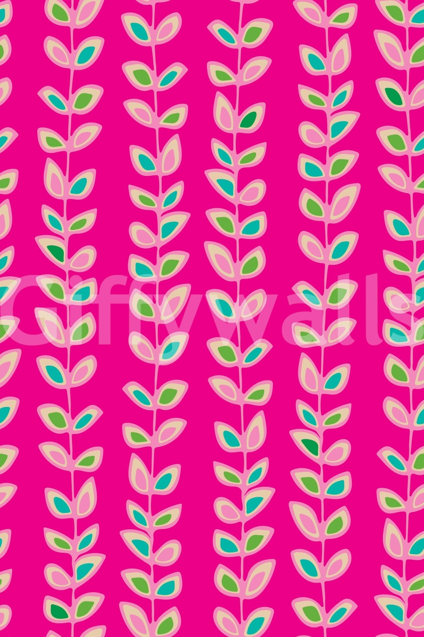 Contemporary, fun Fuchsia Pink wall decoration; amazing, pleasant leafy vertical design.