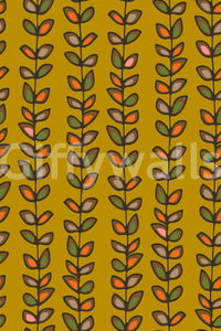 Bold graphic Retro Leaves repeating design, self-adhesive peel and stick wallpaper.