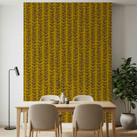 Peel and stick wallpaper in a bold Mustard Yellow and olive green botanical motif.