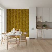 Artistic Mustard Yellow vine pattern, a cheerful Climbing Vines Stripe wall mural.