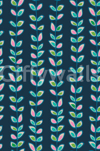 Retro Leaves navy blue wallpaper featuring whimsical climbing stems.